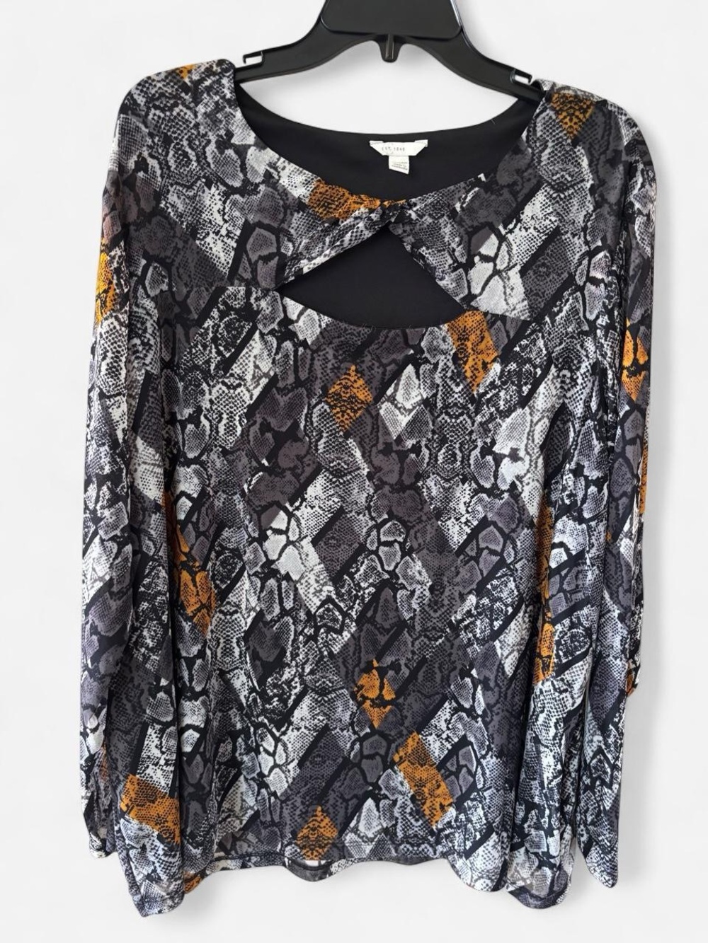 Cato Women's Black and Orange Snake Print Blouse